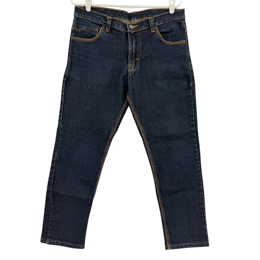 Alini Pck Mens Straight Stretch Blue Denim Jeans 33x27 Versatile Contrast Stitch